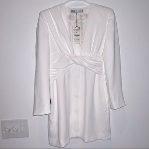 Zara NWT White Twist Front Lined Mini Dress